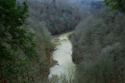 The Falling Water River , viewed from the Ridgetop Trail at Burgess Falls State Park in Putnam County, Tennessee .
