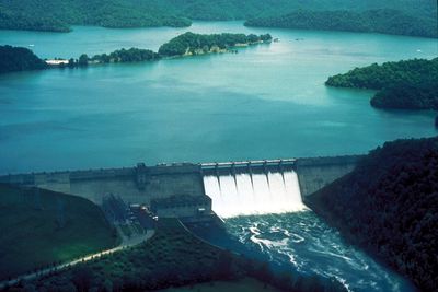 Dale Hollow Dam and Lake viewed from upriver.
